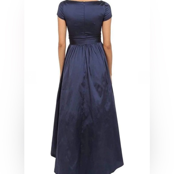 Navy Ruched Taffeta High-Low Gown - Picture 3 of 9